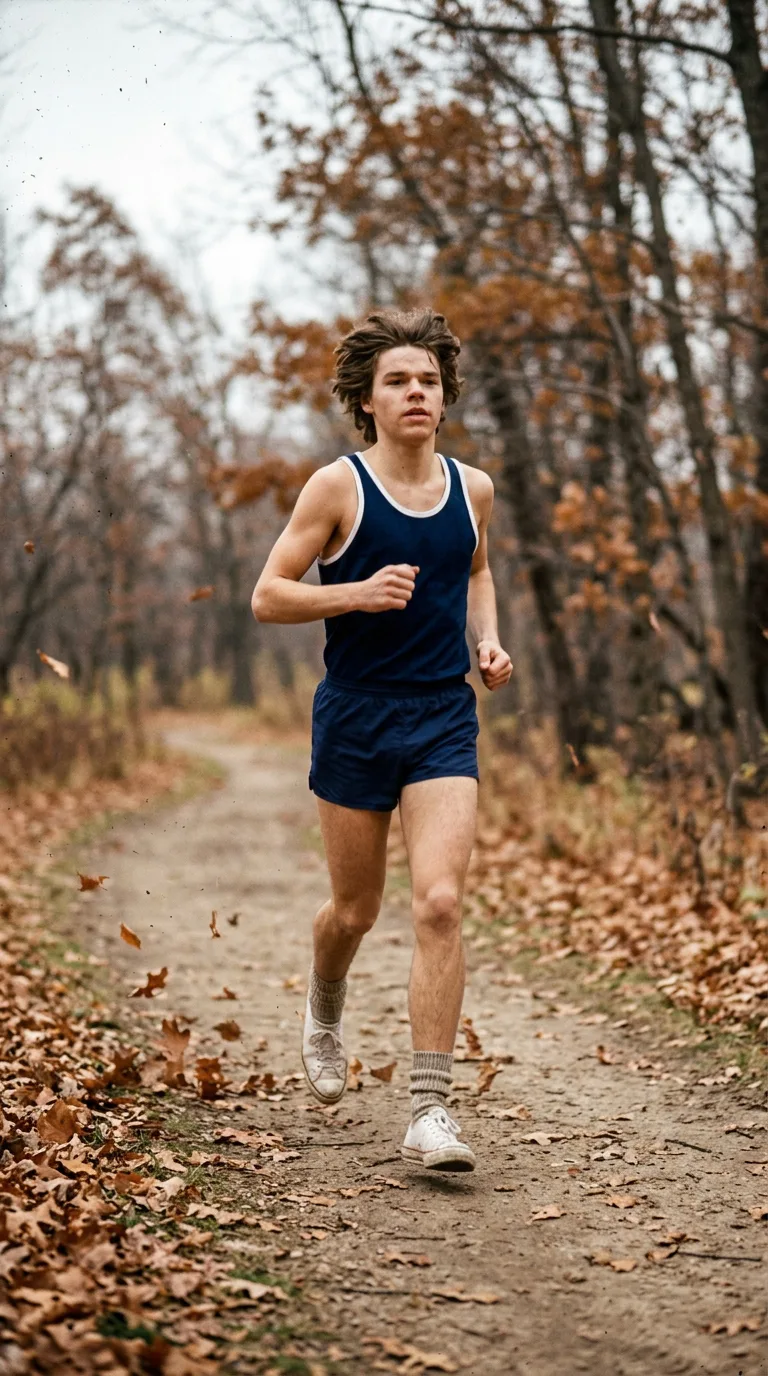 Bob Seger adolescente en 1962 corriendo cross-country por un camino rural de Michigan