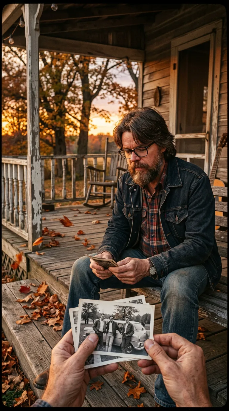 Bob Seger en 1979 sentado en el porche de su casa de madera reflexionando al atardecer