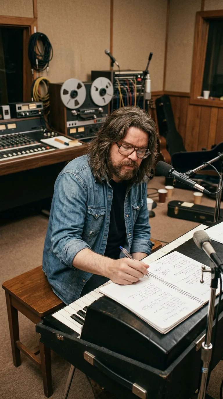 Sesión de grabación en Criteria Studios de Miami con Bob Seger tocando la guitarra acústica