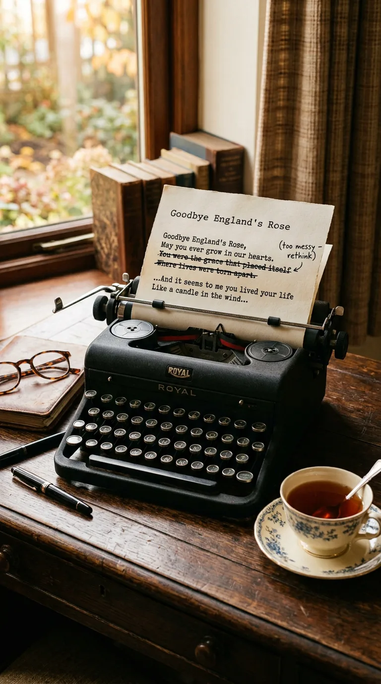 Máquina de escribir con el folio mecanografiado de Goodbye England's Rose