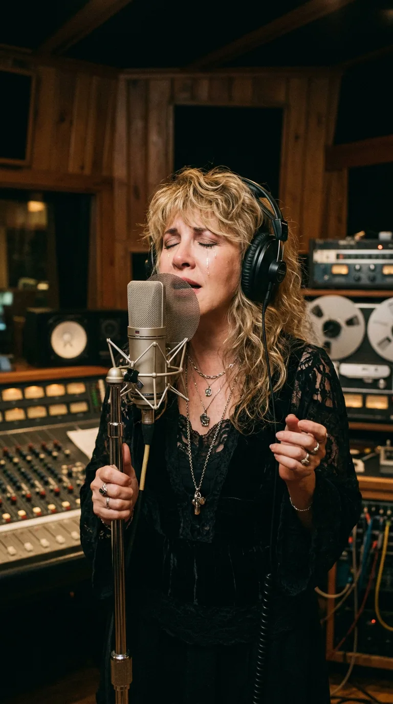Stevie grabando las tomas vocales definitivas en el estudio de Los Ángeles