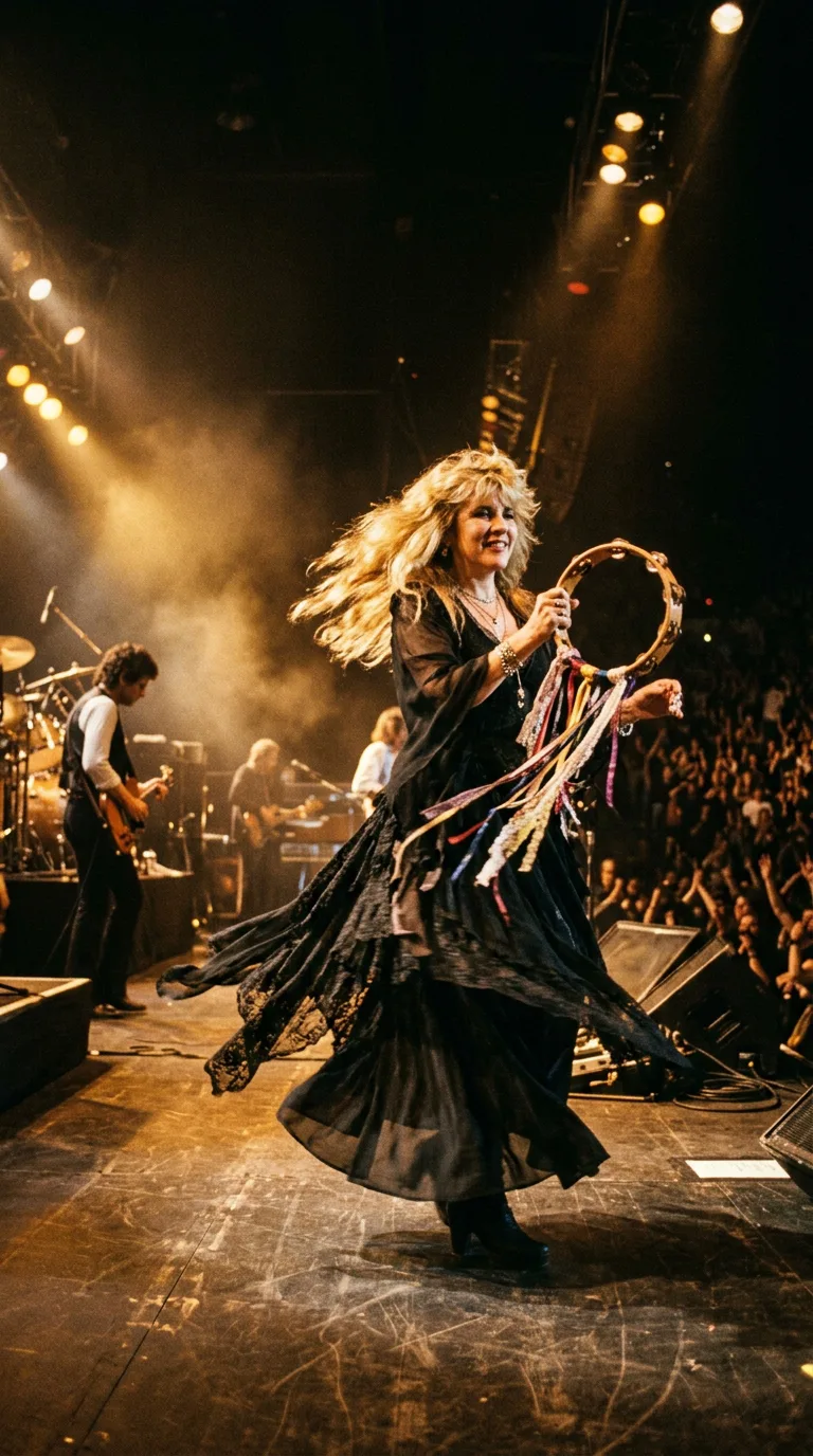 Stevie Nicks girando sobre el escenario en 1982