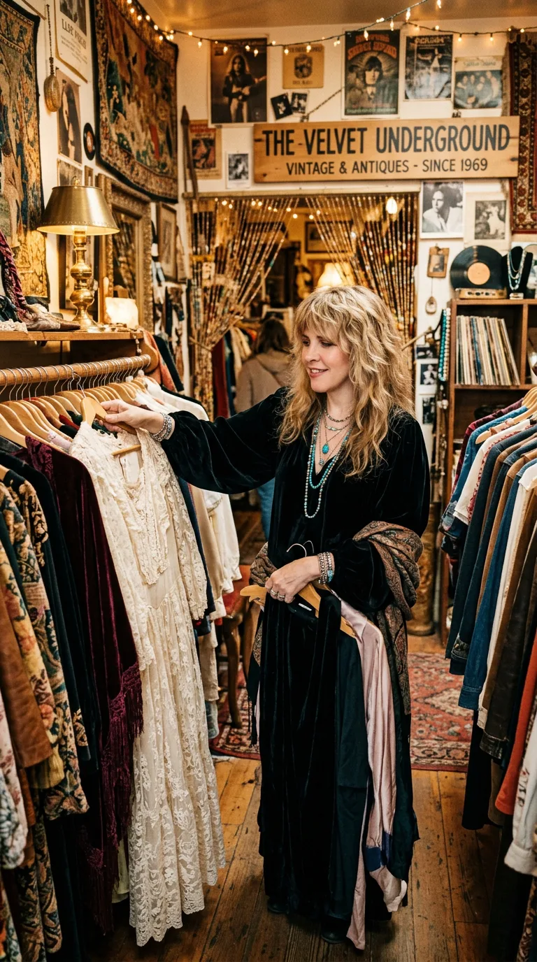 Stevie en la tienda vintage The Velvet Underground
