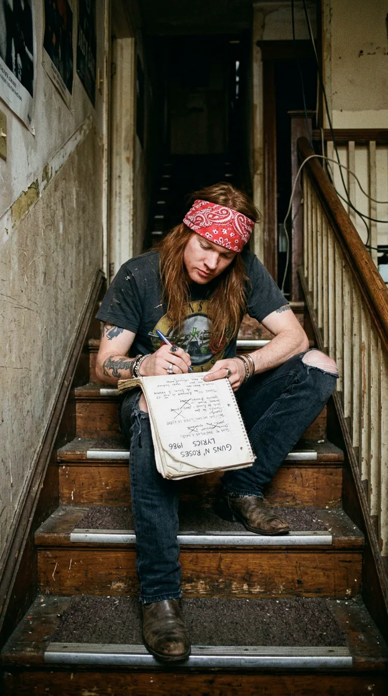 Axl Rose escribiendo en su habitación