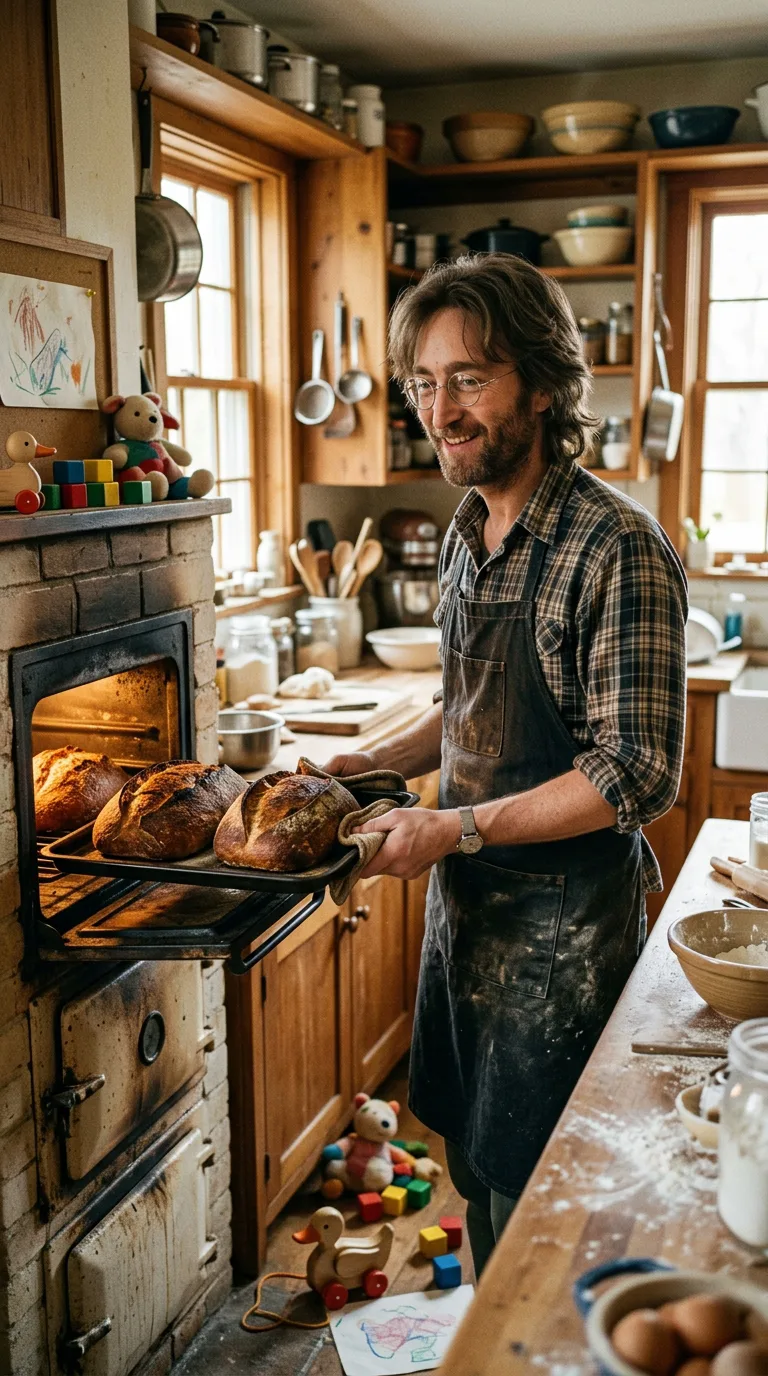 John Lennon horneando pan casero en la cocina del edificio Dakota