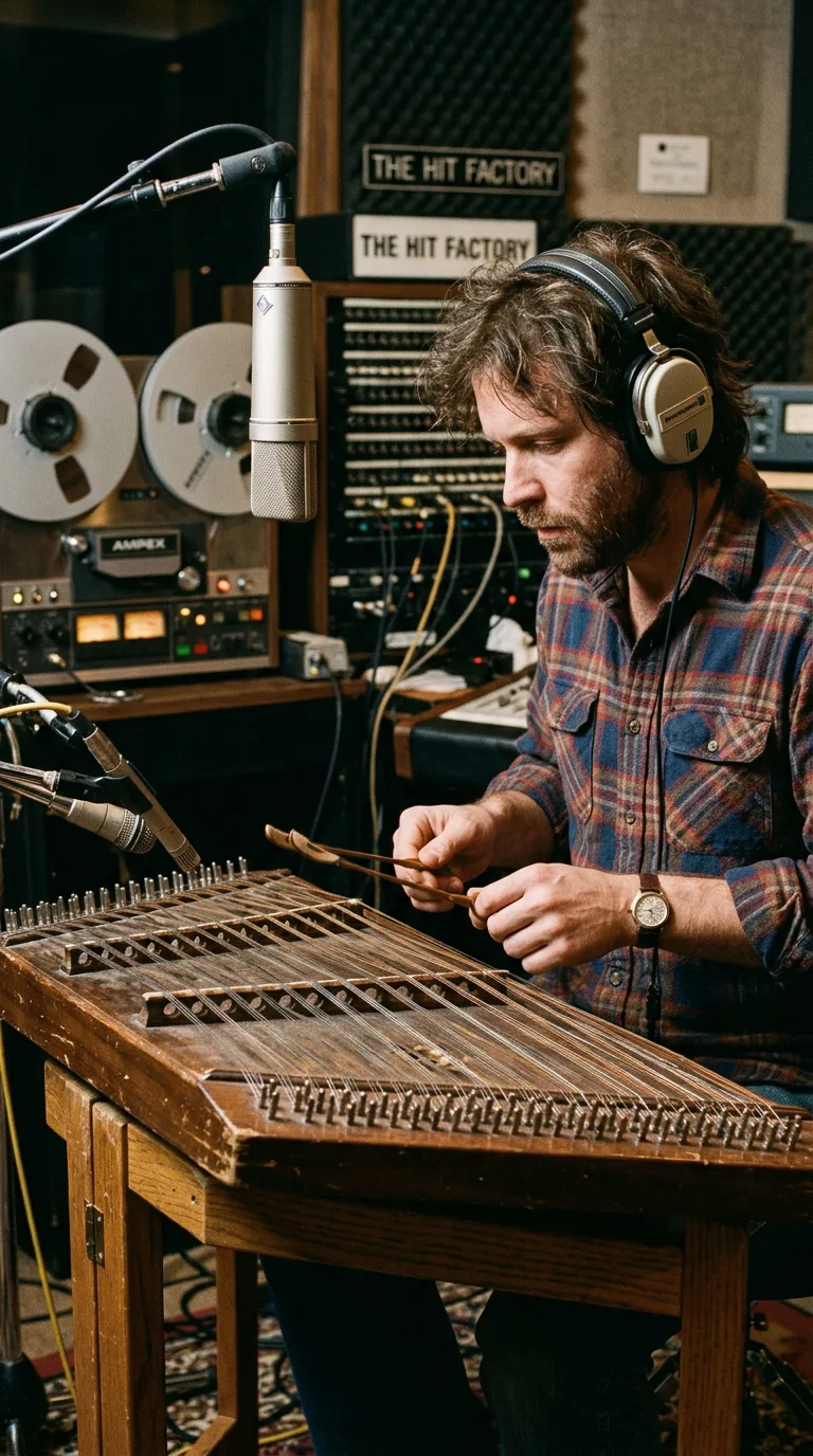 Sesión de grabación en The Hit Factory con consola analógica y dulcémele martillado