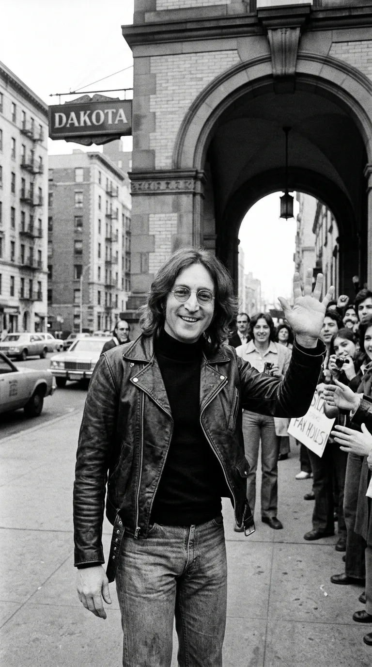 John Lennon despidiéndose con una sonrisa eterna a las puertas del Dakota