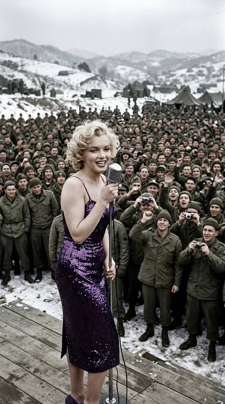 Marilyn Monroe en Corea cantando para las tropas