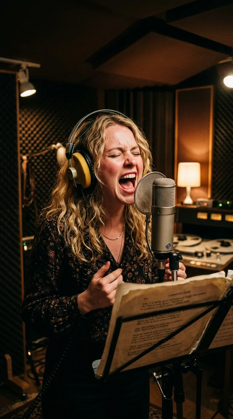 Clare Torry ante el micrófono en la cabina