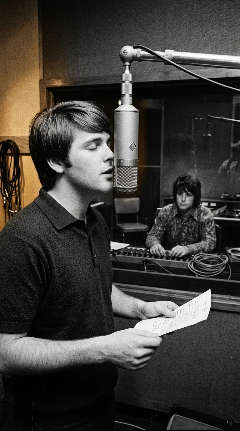 Carl Wilson frente al micrófono Neumann U47 en 1966