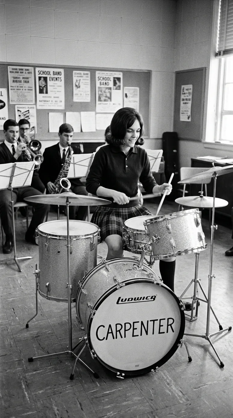 Karen Carpenter adolescente con la batería