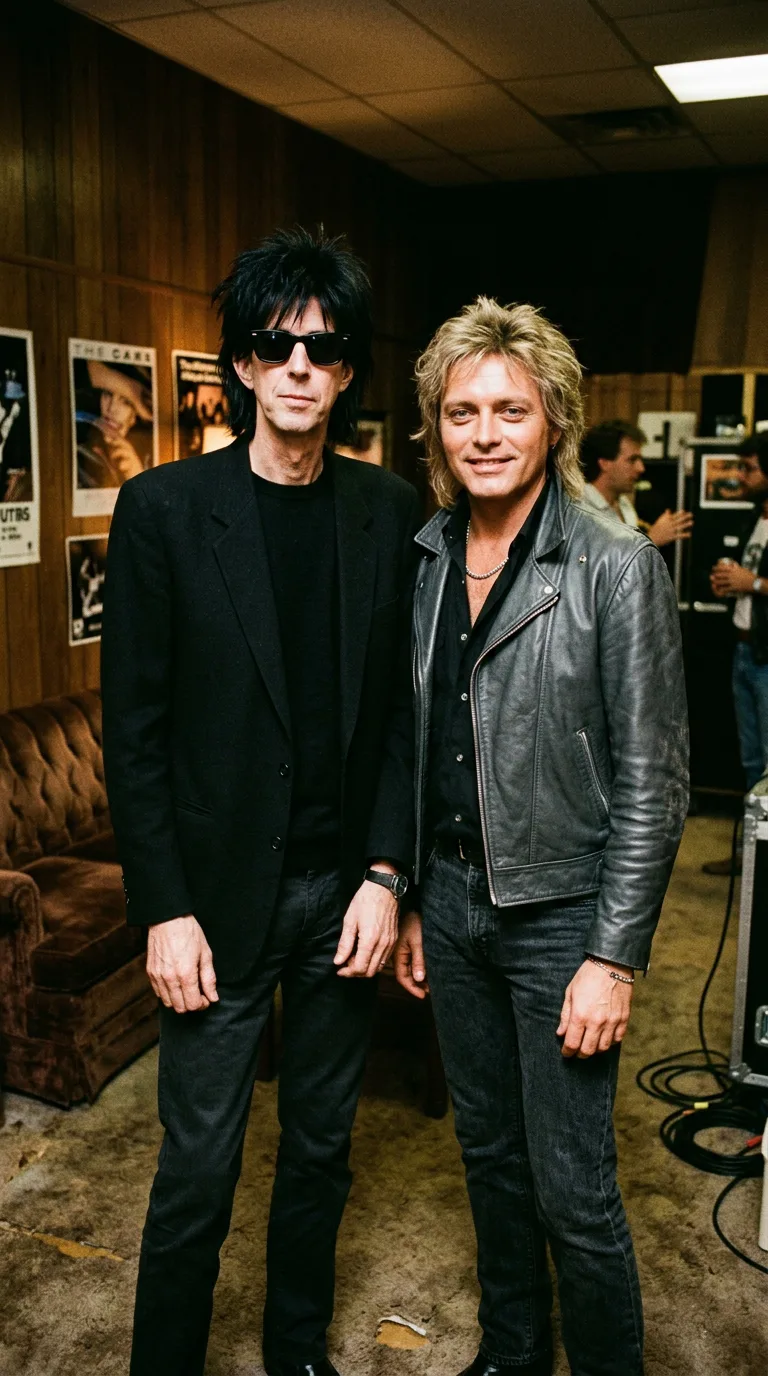 Ric Ocasek y Benjamin Orr en 1987 con sus icónicas gafas oscuras y chaquetas New Wave