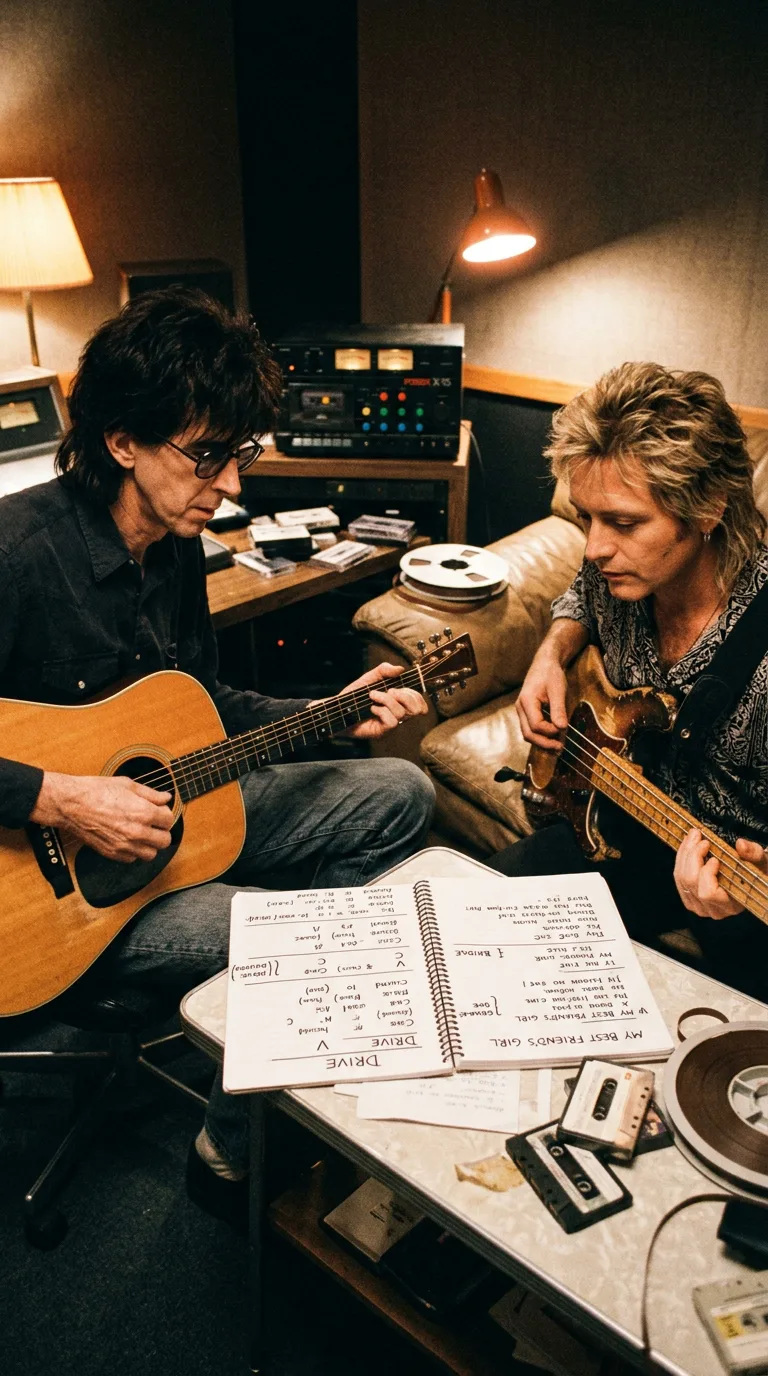 Sesión de grabación en Electric Lady con Ocasek y Orr cantando juntos ante los micrófonos
