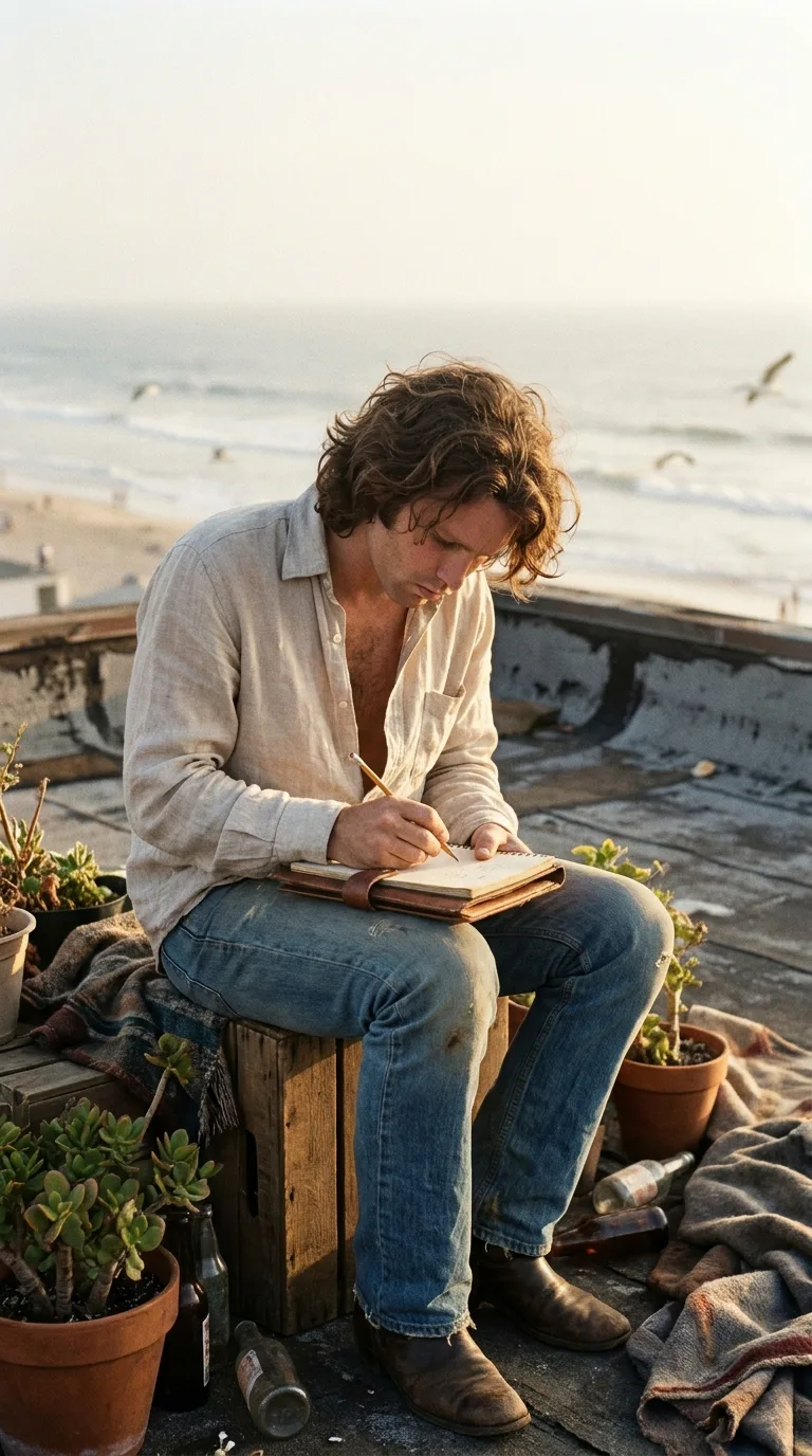 Jim Morrison escribiendo en Venice Beach