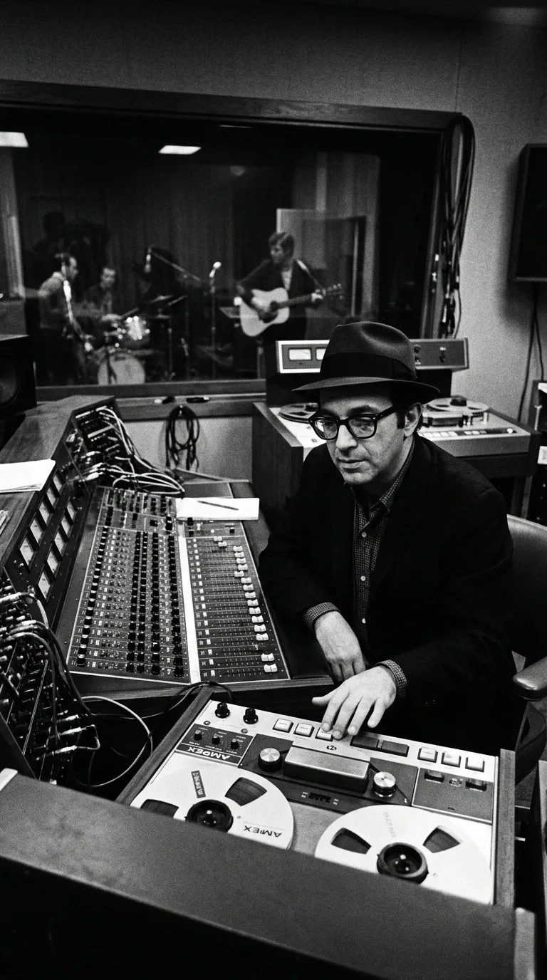 Lou Adler tomando la decisión histórica en la consola de mezcla