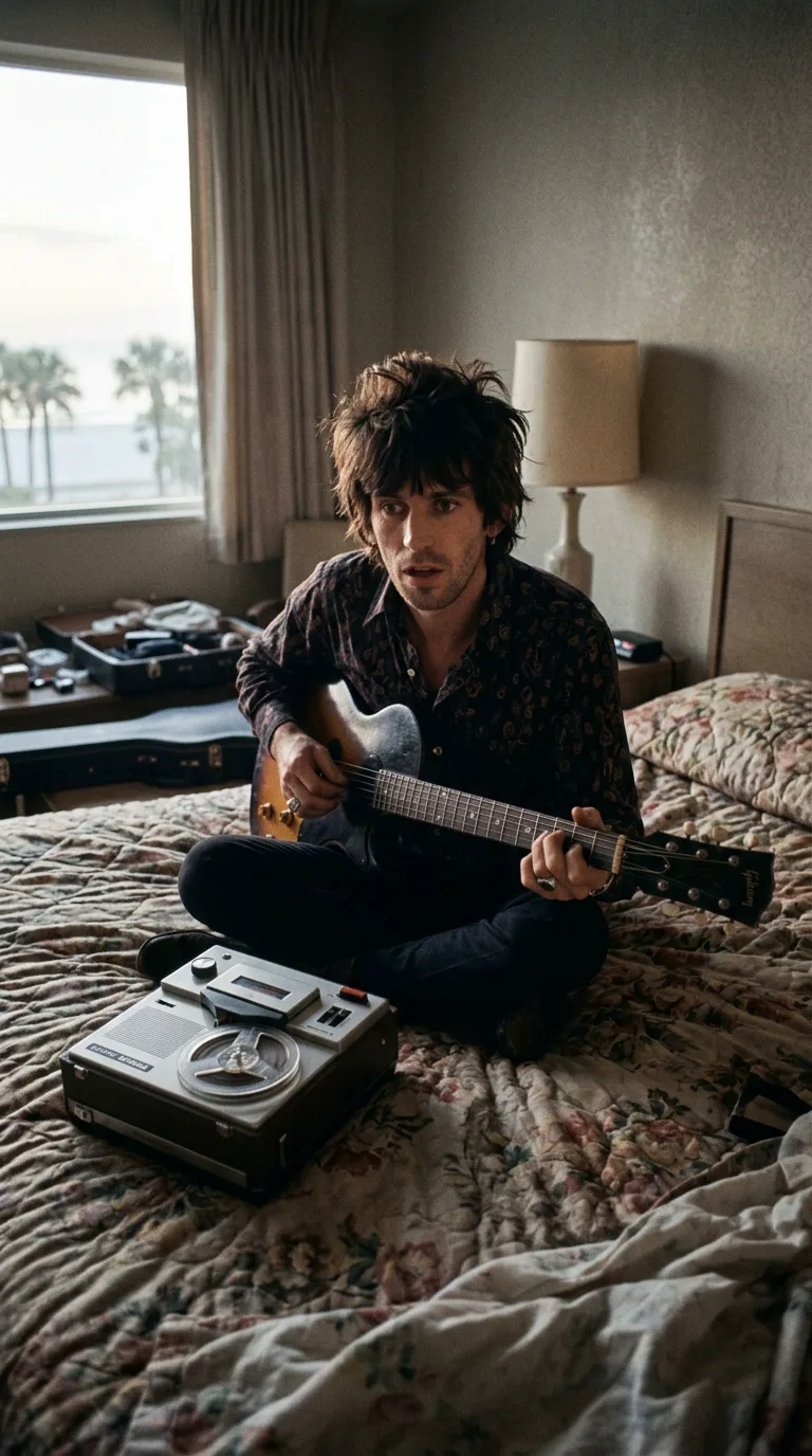 Keith Richards tocando en la cama