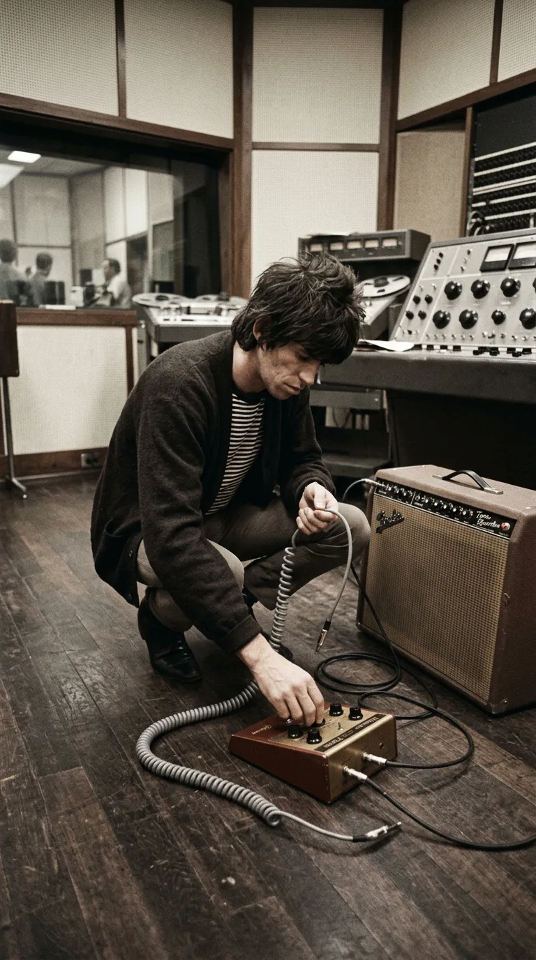 Keith Richards ajustando el pedal Fuzz en RCA Studios